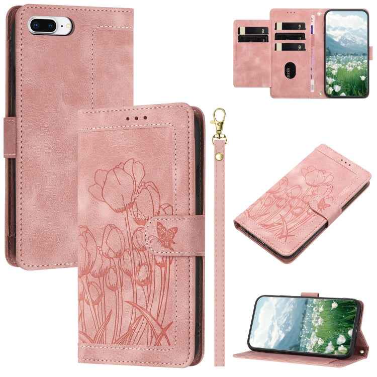Tulips Embossed Leather Phone Case with Lanyard