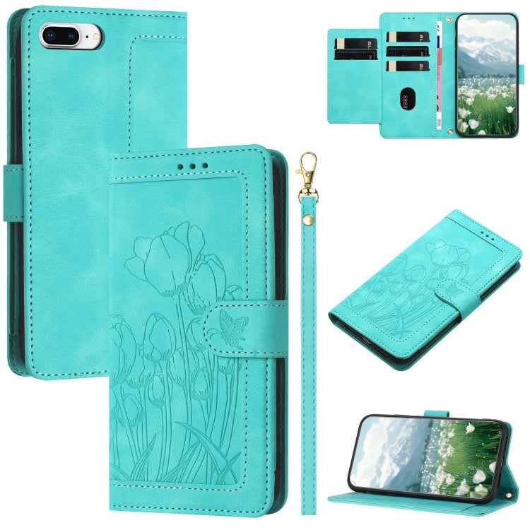 Tulips Embossed Leather Phone Case with Lanyard