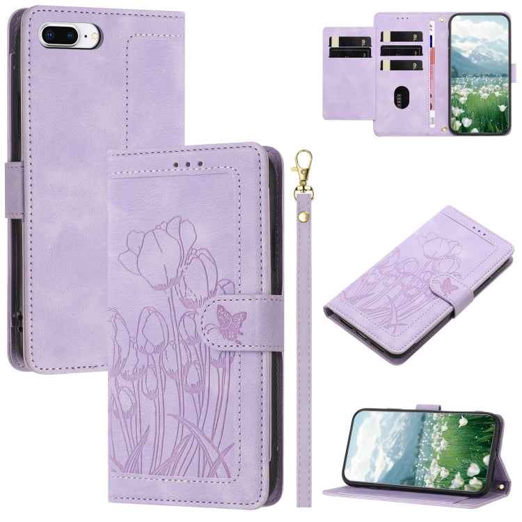 Tulips Embossed Leather Phone Case with Lanyard