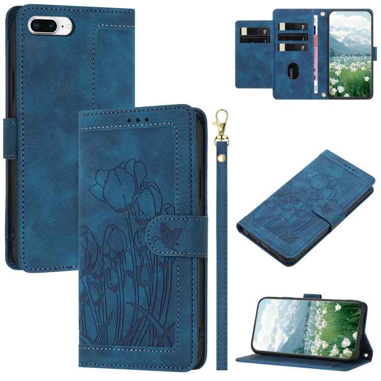 Tulips Embossed Leather Phone Case with Lanyard