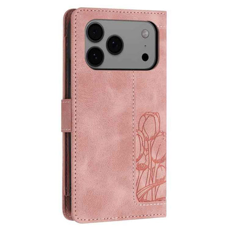 Tulips Embossed Leather Phone Case with Lanyard