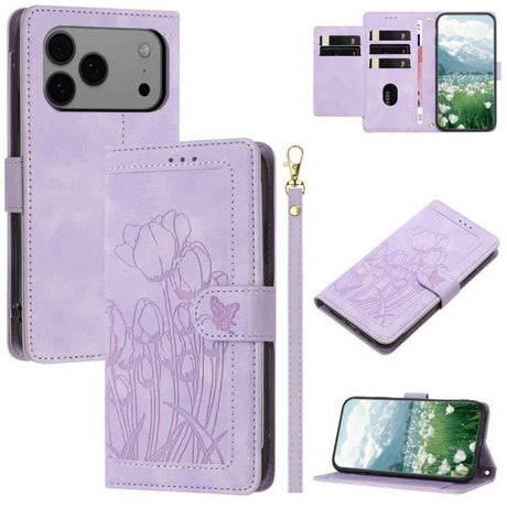 Tulips Embossed Leather Phone Case with Lanyard