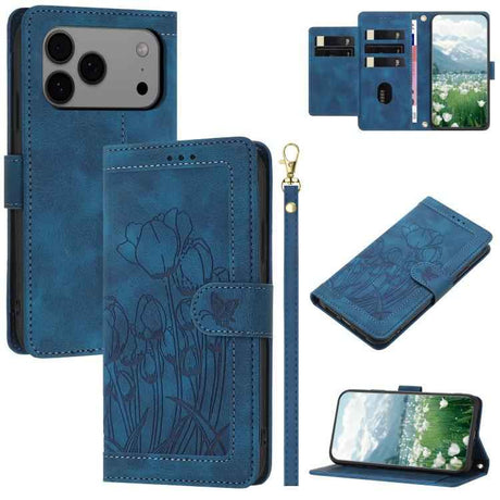 Tulips Embossed Leather Phone Case with Lanyard
