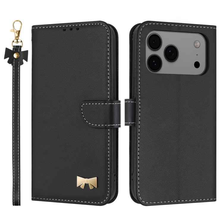 Metal Bow Leather Phone Case with Hand Strap