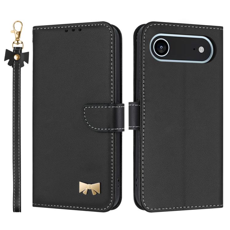 Metal Bow Leather Phone Case with Hand Strap