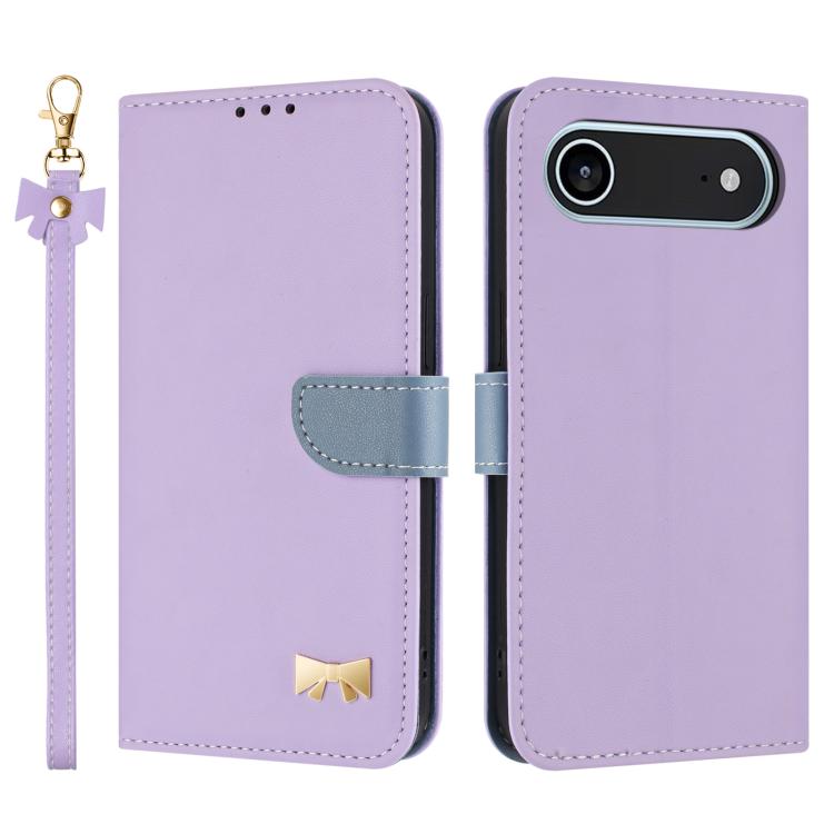 Metal Bow Leather Phone Case with Hand Strap