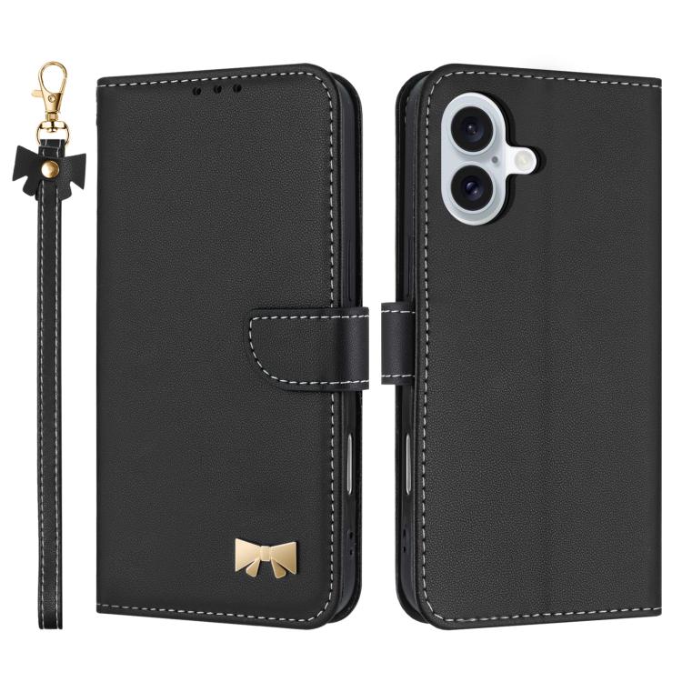 Metal Bow Leather Phone Case with Hand Strap