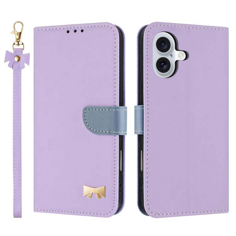 Metal Bow Leather Phone Case with Hand Strap