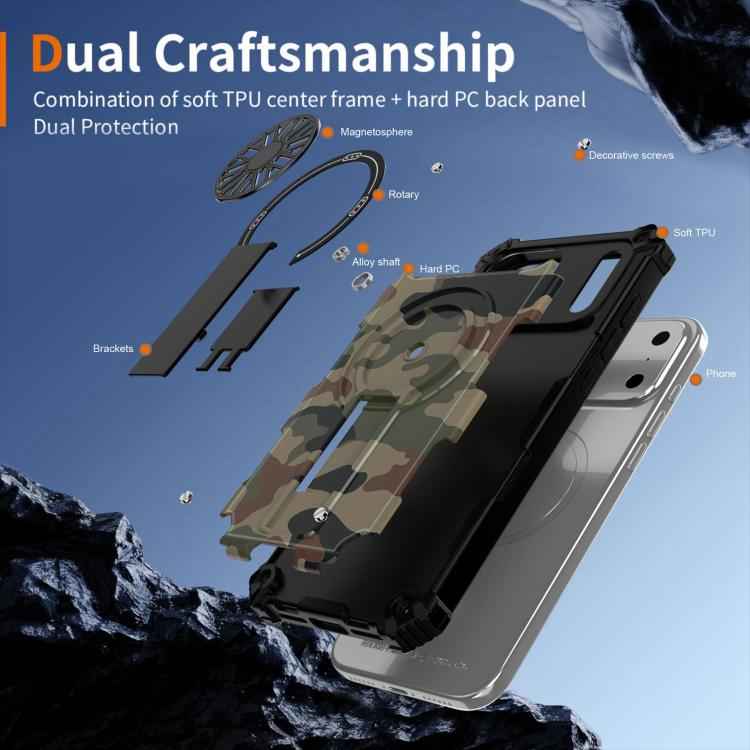 Camouflage Kickstand Rotating Shaft MagSafe Phone Case