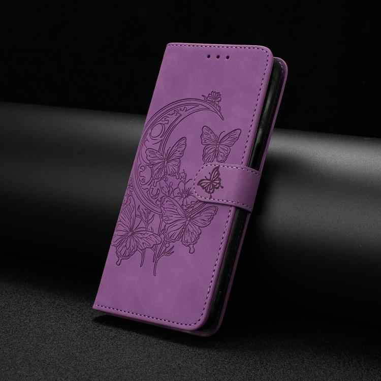 Moonlit Butterfly Dance Pattern Embossed Leather Phone Case
