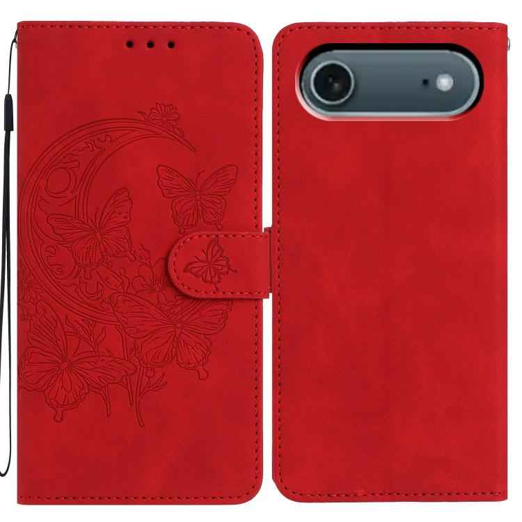 Moonlit Butterfly Dance Pattern Embossed Leather Phone Case