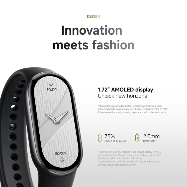 Original Xiaomi Smart Band 10, 1.72 inch AMOLED Screen 5ATM Waterproof Smart Watch, Support Blood Oxygen / Heart Rate Monitor, Smart Band 10 Black, Smart Band 10 Silver, Smart Band 10 Pink Gold