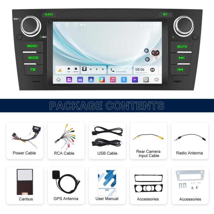 Para BMW Serie 3 E90 Android 15 7 pulgadas CarPlay Car Navigation Reversing Image Integrated Machine, Standard, Standard+AHD+Microphone