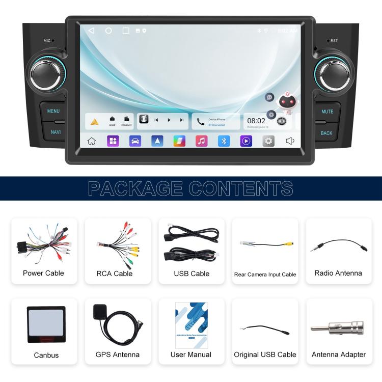 For Fiat Punto 2005-2009 Android 15 7 inch 2G+64G Car Central Control Audio Video Navigation, Standard, Standard+AHD+Microphone