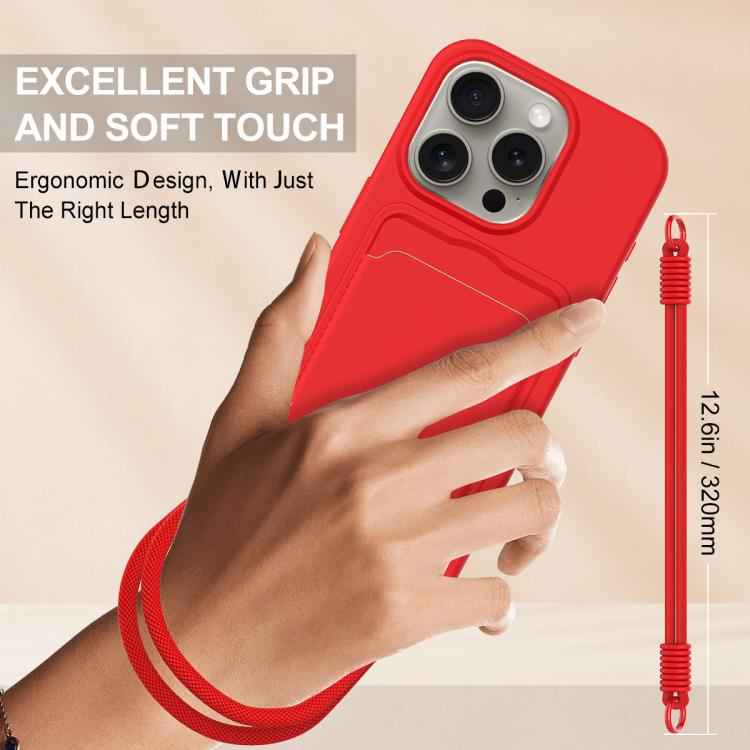 Integrated Card Bag Solid Color Liquid Silicone Phone Case Gen2 with Short Lanyard