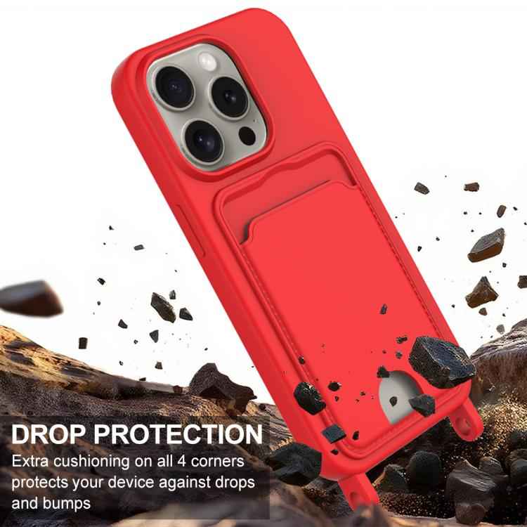 Integrated Card Bag Solid Color Liquid Silicone Phone Case Gen2 with Short Lanyard