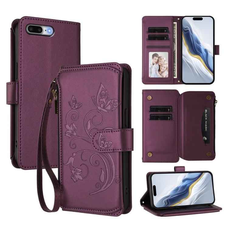 Butterfly Love Flower Multi-card Zipper Wallet Leather Phone Case