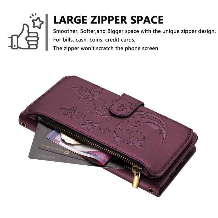 Butterfly Love Flower Multi-card Zipper Wallet Leather Phone Case