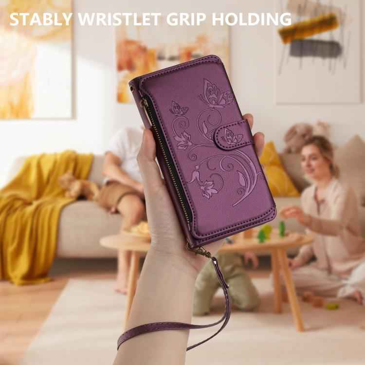 Butterfly Love Flower Multi-card Zipper Wallet Leather Phone Case