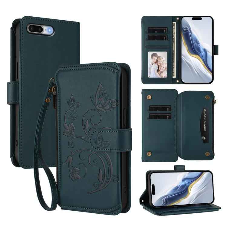 Butterfly Love Flower Multi-card Zipper Wallet Leather Phone Case
