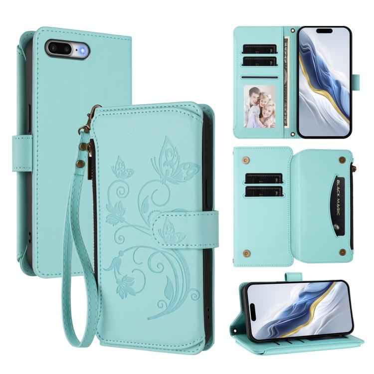Butterfly Love Flower Multi-card Zipper Wallet Leather Phone Case