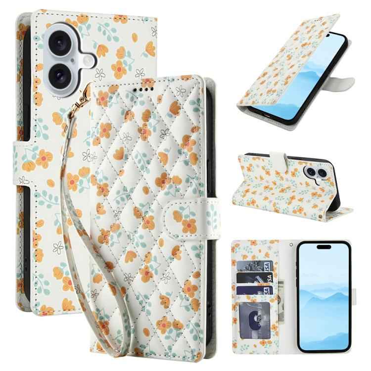 Flower Pattern Buckle Leather Phone Case with Lanyard