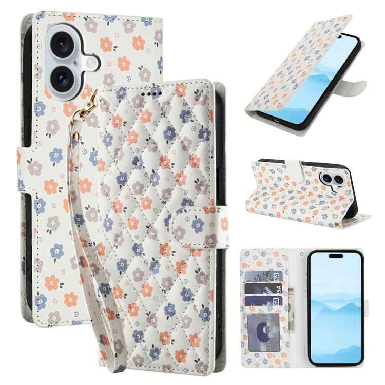 Flower Pattern Buckle Leather Phone Case with Lanyard