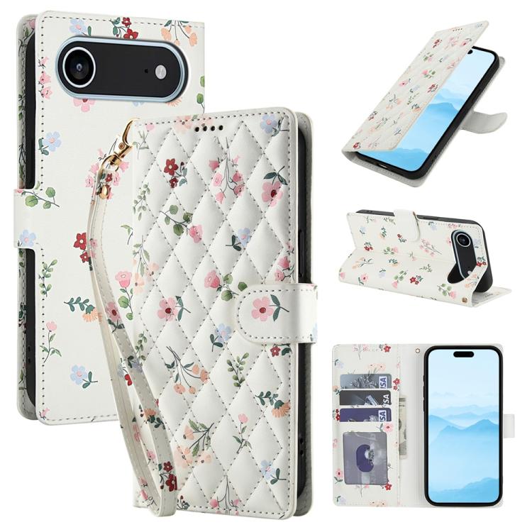 Flower Pattern Buckle Leather Phone Case with Lanyard