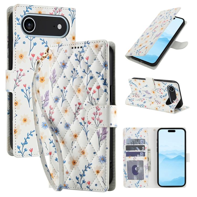 Flower Pattern Buckle Leather Phone Case with Lanyard