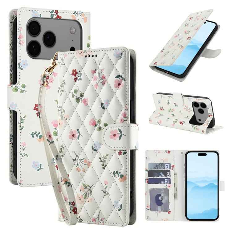 Flower Pattern Buckle Leather Phone Case with Lanyard