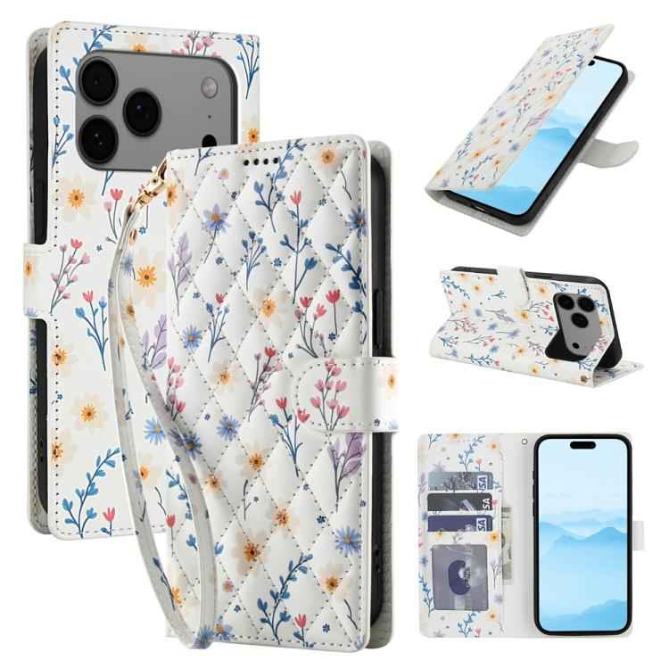Flower Pattern Buckle Leather Phone Case with Lanyard