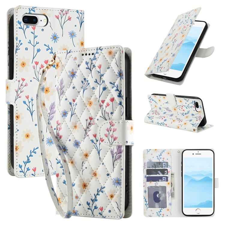 Flower Pattern Buckle Leather Phone Case with Lanyard