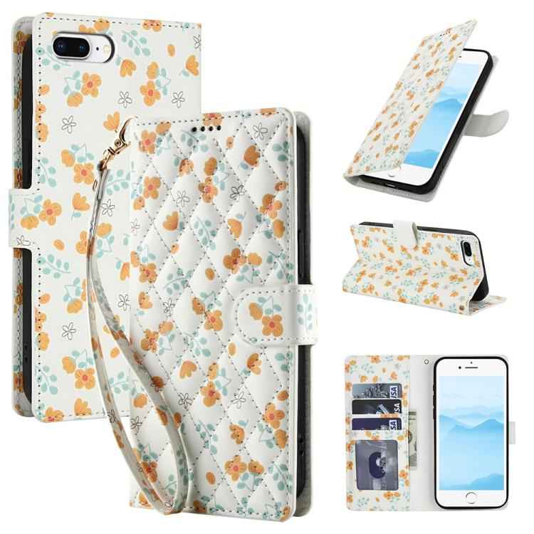 Flower Pattern Buckle Leather Phone Case with Lanyard