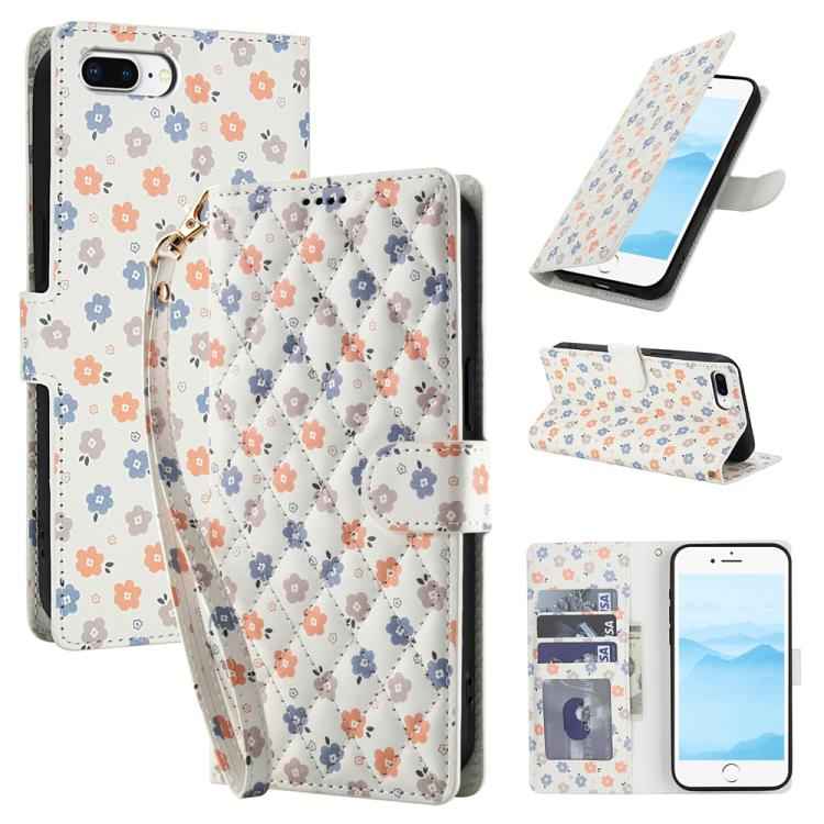 Flower Pattern Buckle Leather Phone Case with Lanyard