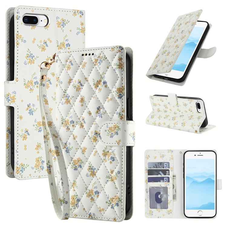 Flower Pattern Buckle Leather Phone Case with Lanyard