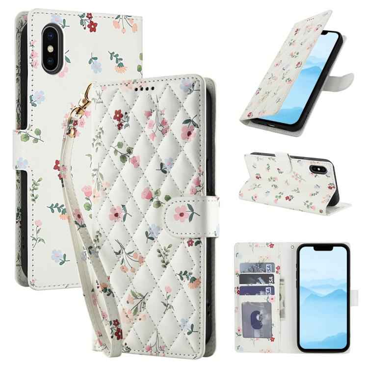 Flower Pattern Buckle Leather Phone Case with Lanyard