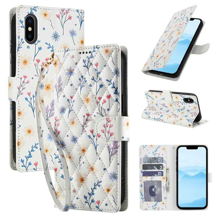 Flower Pattern Buckle Leather Phone Case with Lanyard