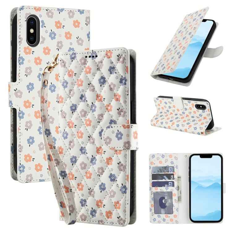 Flower Pattern Buckle Leather Phone Case with Lanyard