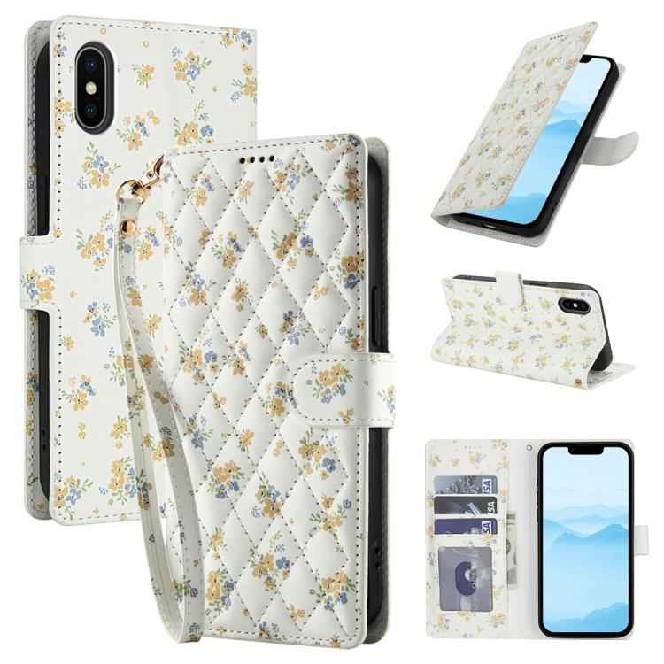 Flower Pattern Buckle Leather Phone Case with Lanyard