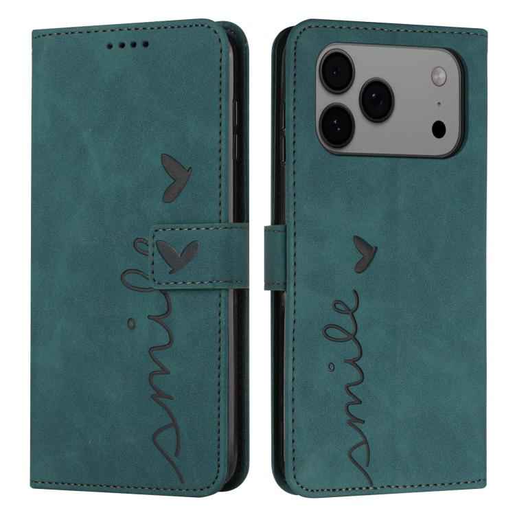 Skin Feel Heart Embossed Leather Phone Case with Long Lanyard