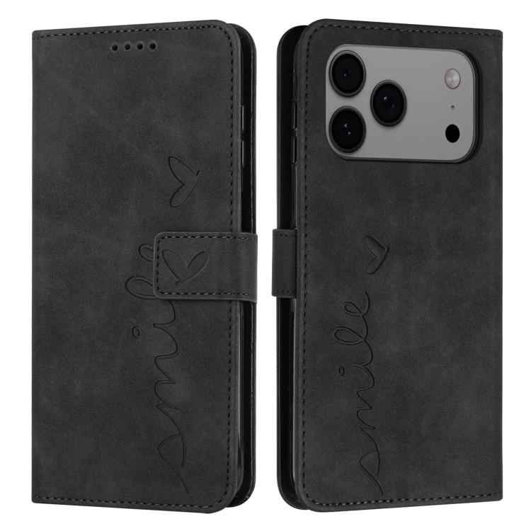 Skin Feel Heart Embossed Leather Phone Case with Long Lanyard