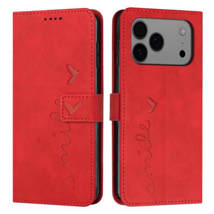 Skin Feel Heart Embossed Leather Phone Case with Long Lanyard