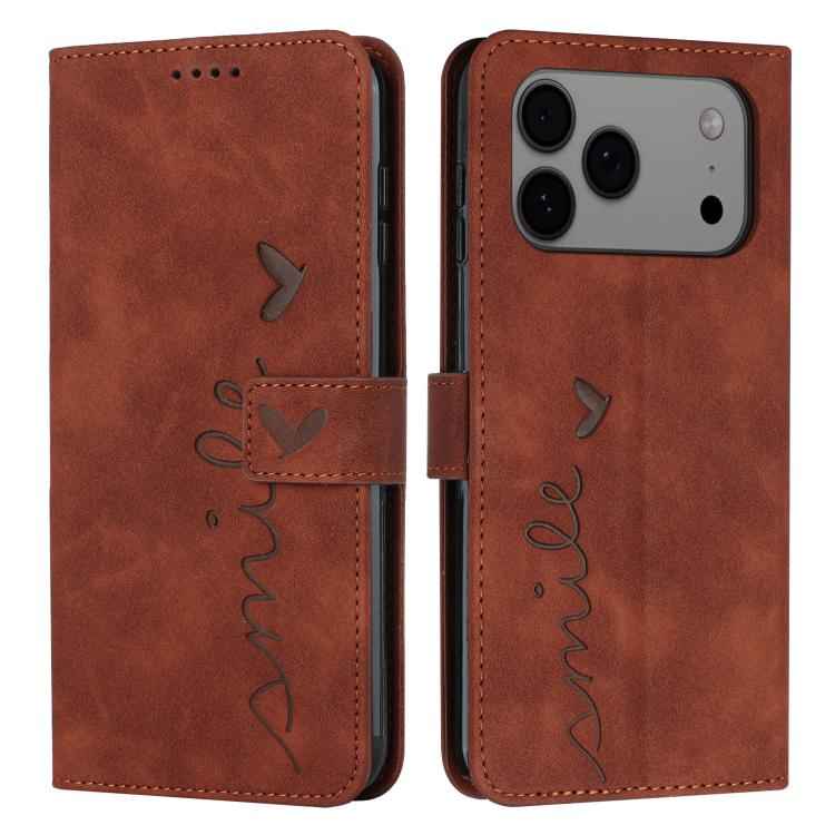Skin Feel Heart Embossed Leather Phone Case with Long Lanyard