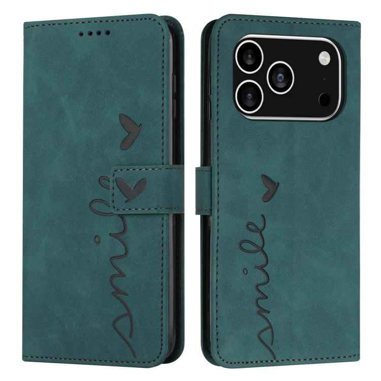 Skin Feel Heart Embossed Leather Phone Case with Long Lanyard