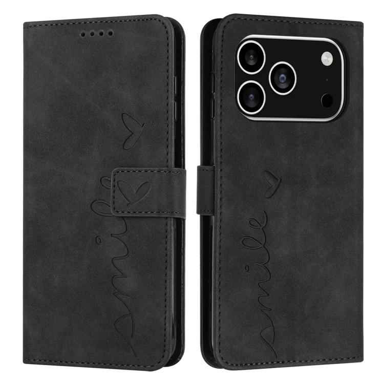 Skin Feel Heart Embossed Leather Phone Case with Long Lanyard