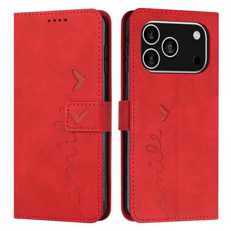 Skin Feel Heart Embossed Leather Phone Case with Long Lanyard