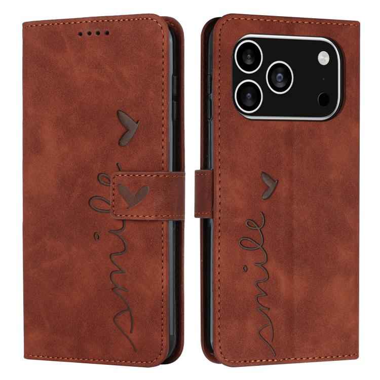 Skin Feel Heart Embossed Leather Phone Case with Long Lanyard