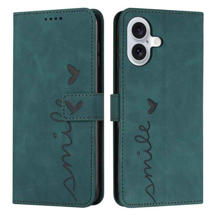 Skin Feel Heart Embossed Leather Phone Case with Long Lanyard