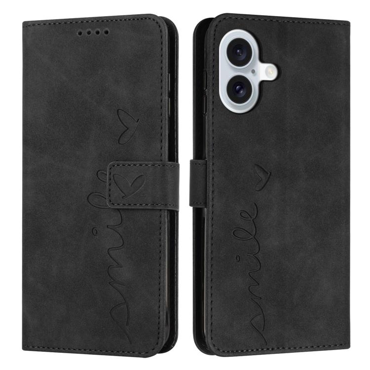 Skin Feel Heart Embossed Leather Phone Case with Long Lanyard