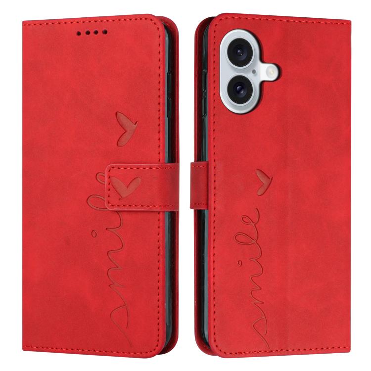 Skin Feel Heart Embossed Leather Phone Case with Long Lanyard